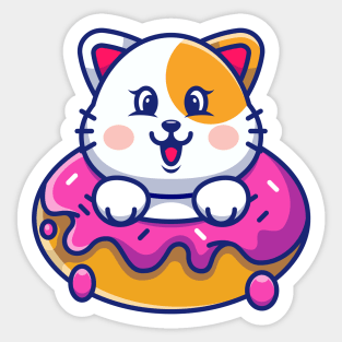 Cute baby cat with doughnut cartoon Sticker